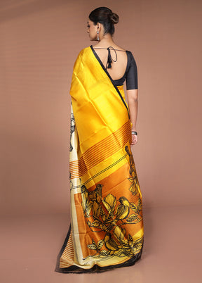 Cream Printed Pure Silk Saree Without Blouse Piece