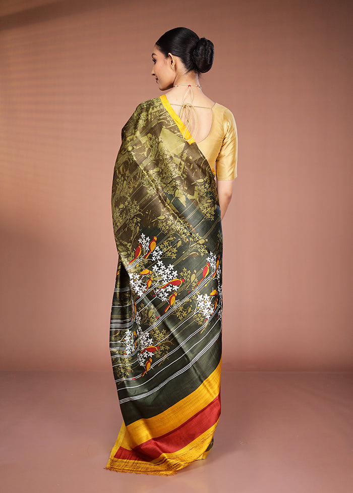 Multicolor Printed Pure Silk Saree Without Blouse Piece