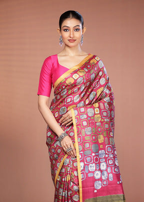 Pink Printed Pure Silk Saree Without Blouse Piece