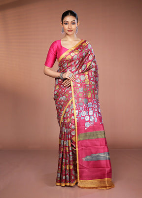 Pink Printed Pure Silk Saree Without Blouse Piece