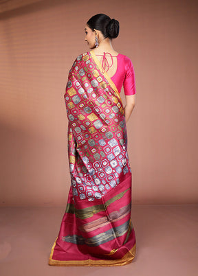 Pink Printed Pure Silk Saree Without Blouse Piece