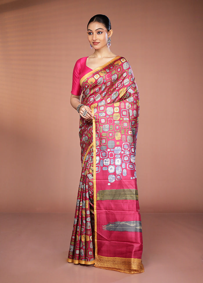 Pink Printed Pure Silk Saree Without Blouse Piece