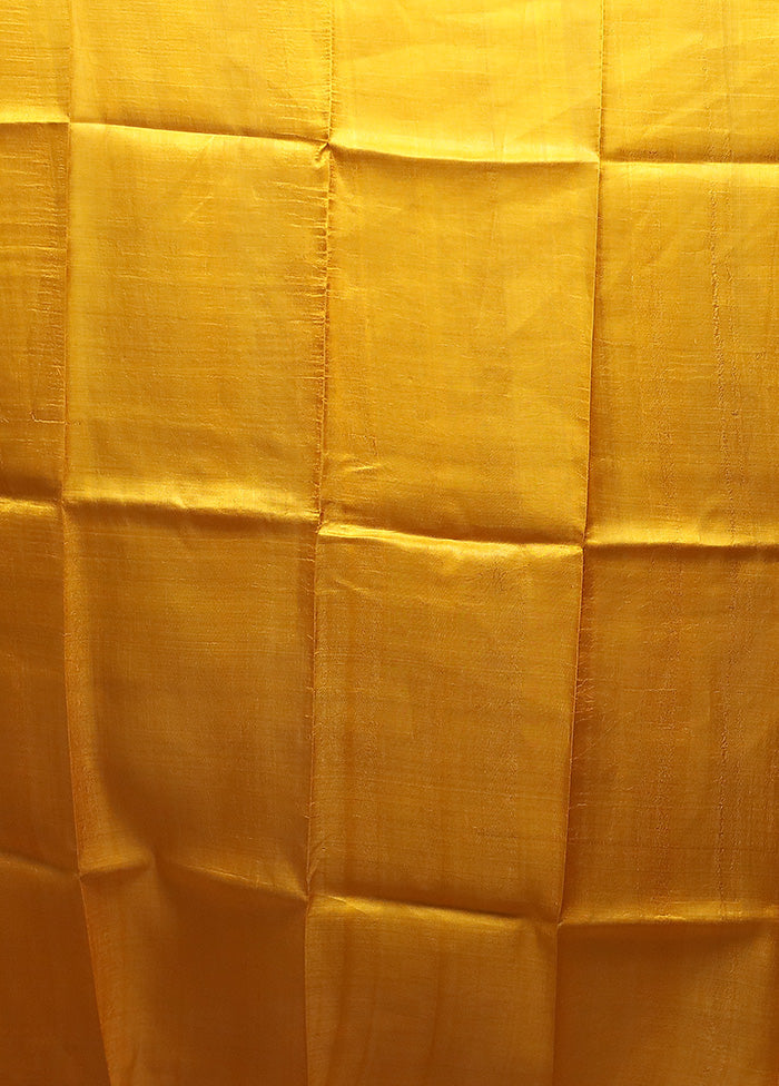 Yellow Printed Pure Silk Saree Without Blouse Piece