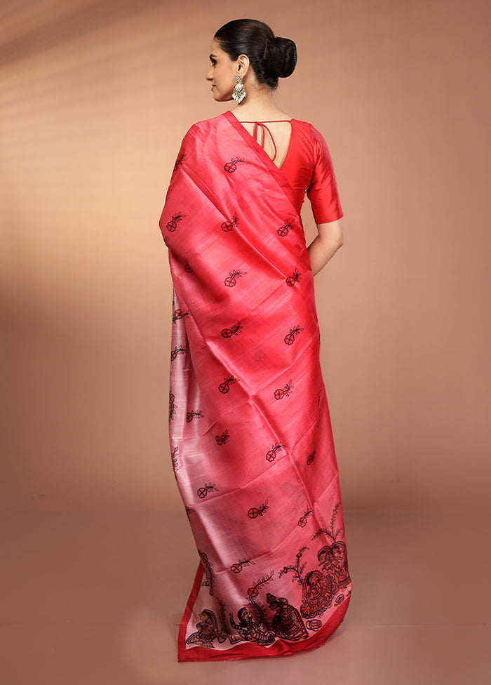 Pink Printed Pure Silk Saree Without Blouse Piece