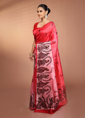 Pink Printed Pure Silk Saree Without Blouse Piece