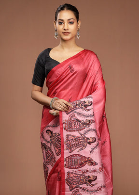Pink Printed Pure Silk Saree Without Blouse Piece