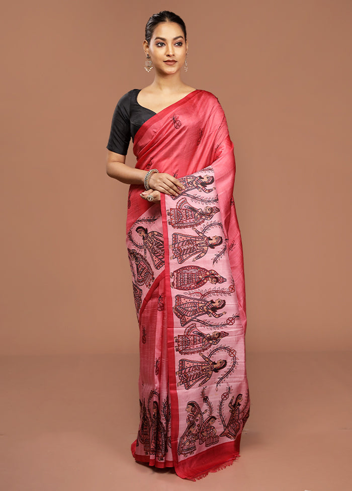 Pink Printed Pure Silk Saree Without Blouse Piece