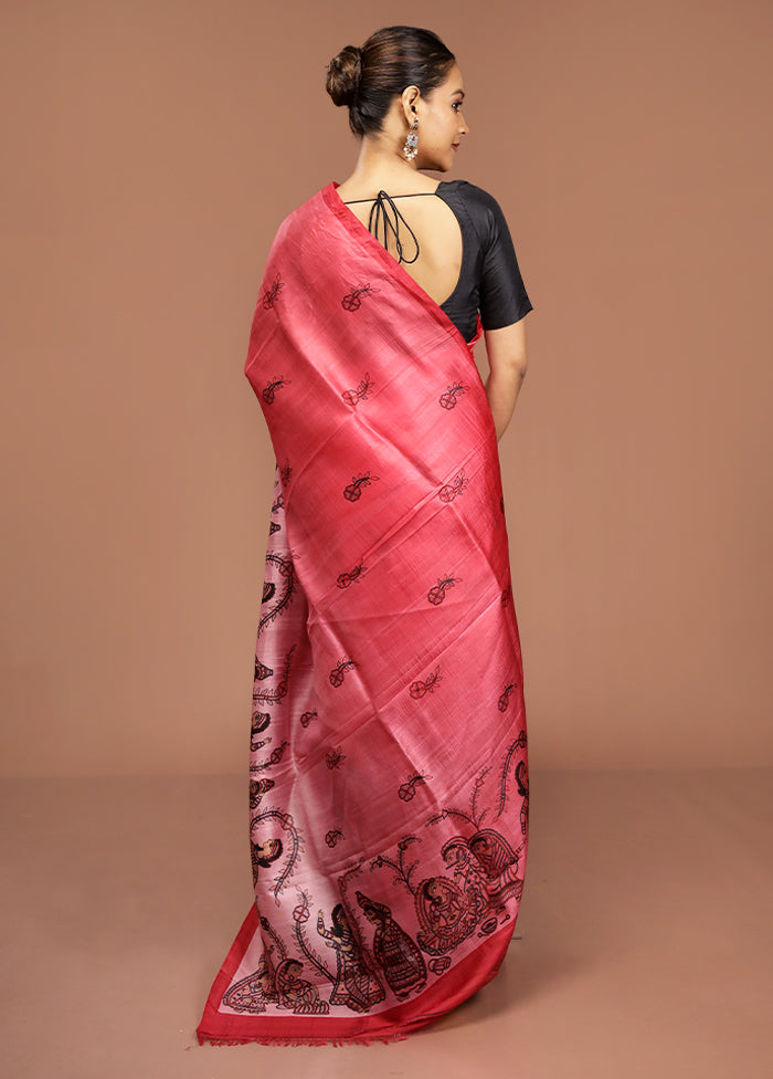 Pink Printed Pure Silk Saree Without Blouse Piece
