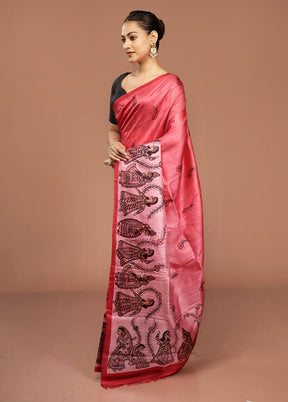 Pink Printed Pure Silk Saree Without Blouse Piece
