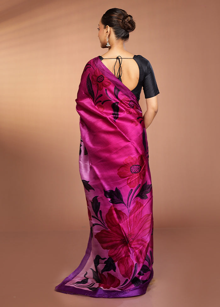 Purple Printed Pure Silk Saree Without Blouse Piece