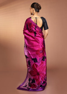 Purple Printed Pure Silk Saree Without Blouse Piece