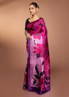 Purple Printed Pure Silk Saree Without Blouse Piece