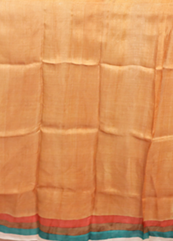 Rust Printed Pure Silk Saree Without Blouse Piece