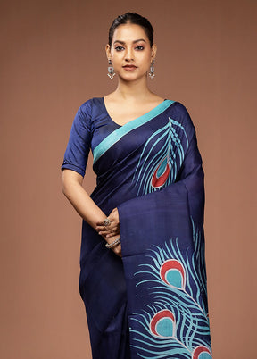 Multicolor Printed Pure Silk Saree Without Blouse Piece