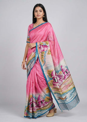 Multicolor Printed Silk Saree Without Blouse Piece