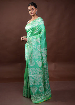 Green Pure Bishnupuri Silk Saree Without Blouse Piece
