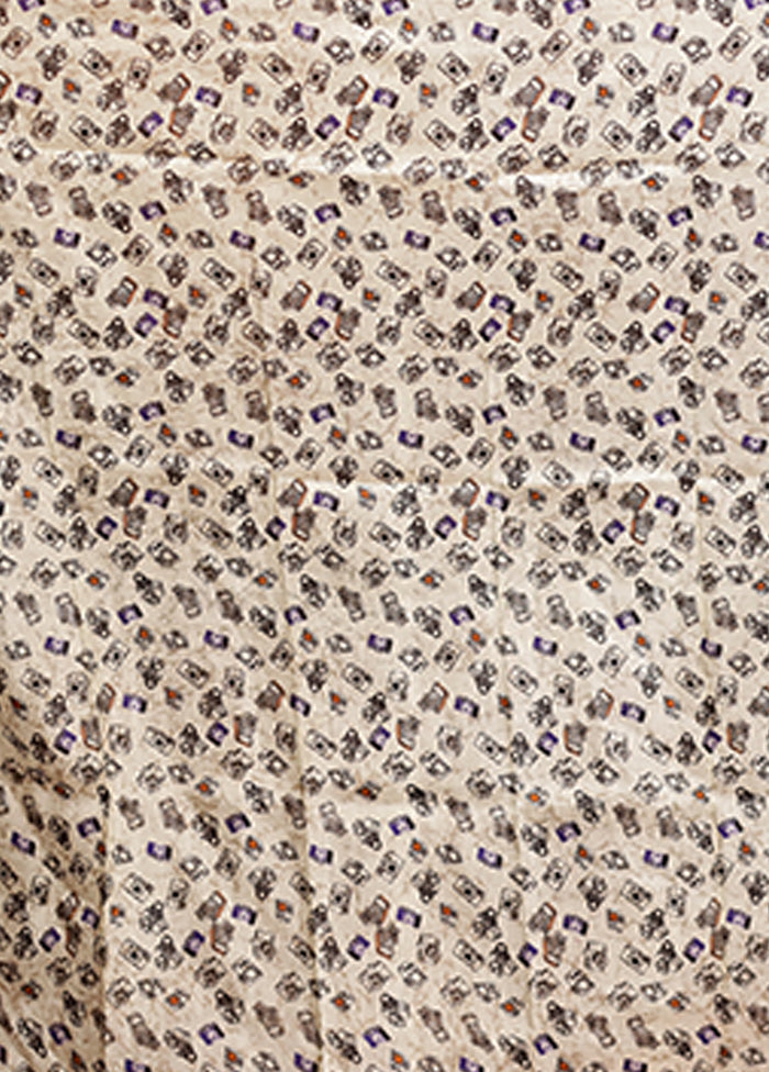 Cream Handloom Printed Pure Silk Saree Without Blouse Piece