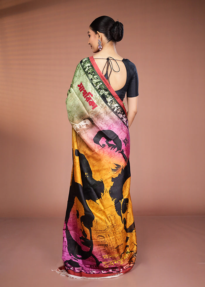 Green Handloom Printed Pure Silk Saree Without Blouse Piece
