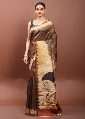 Grey Printed Pure Silk Saree Without Blouse Piece
