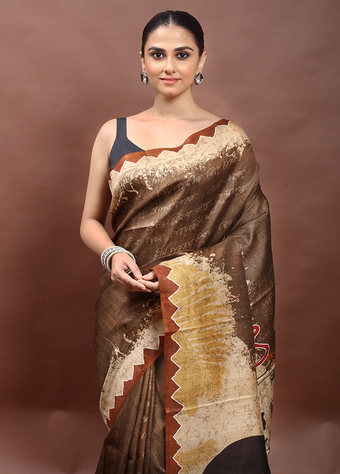 Grey Printed Pure Silk Saree Without Blouse Piece
