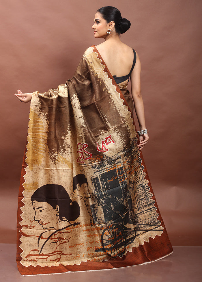 Grey Printed Pure Silk Saree Without Blouse Piece