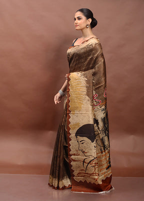 Grey Printed Pure Silk Saree Without Blouse Piece