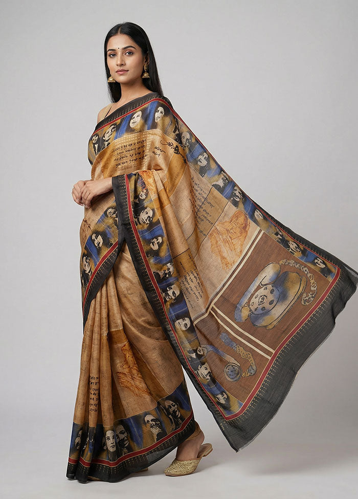Multicolor Printed Pure Silk Saree Without Blouse Piece