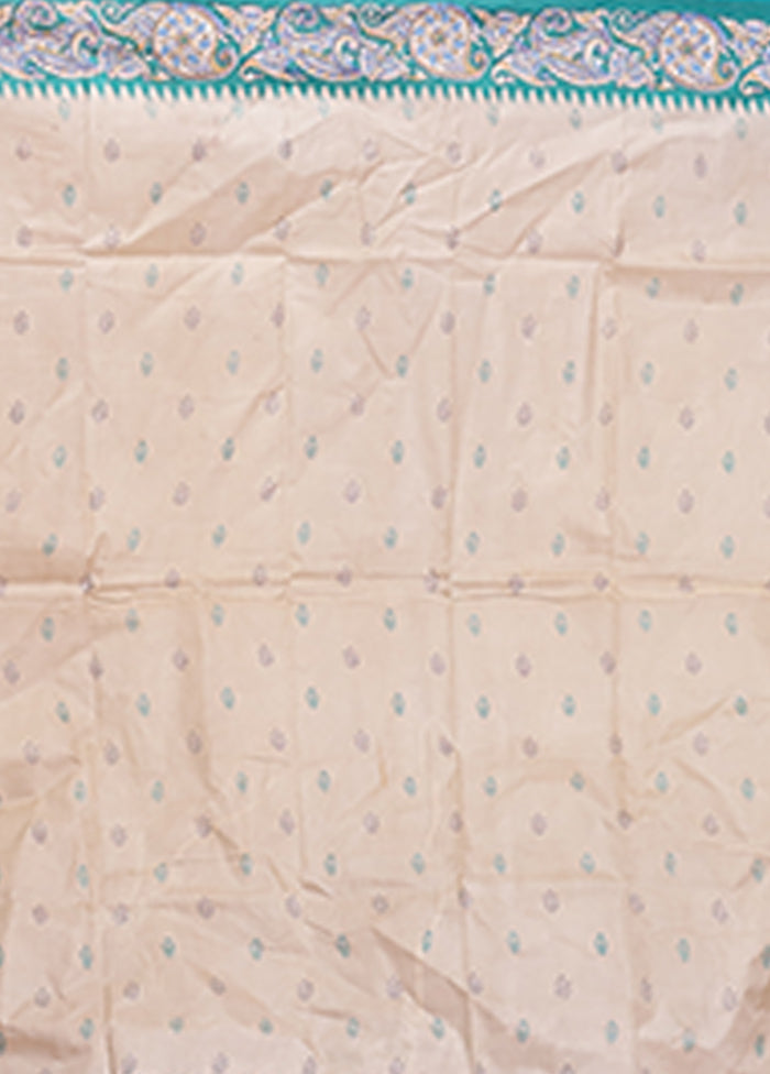 Cream Printed Pure Silk Saree Without Blouse Piece