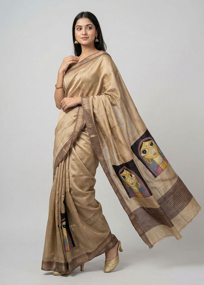 Multicolor Handloom Tussar Pure Silk Saree With Blouse Piece