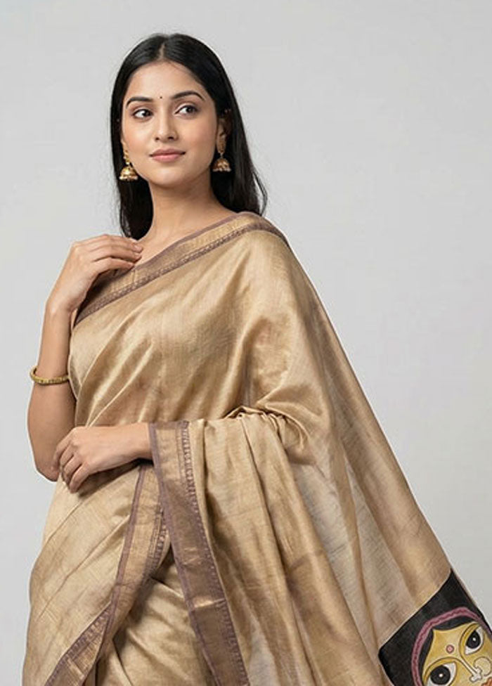 Multicolor Handloom Tussar Pure Silk Saree With Blouse Piece