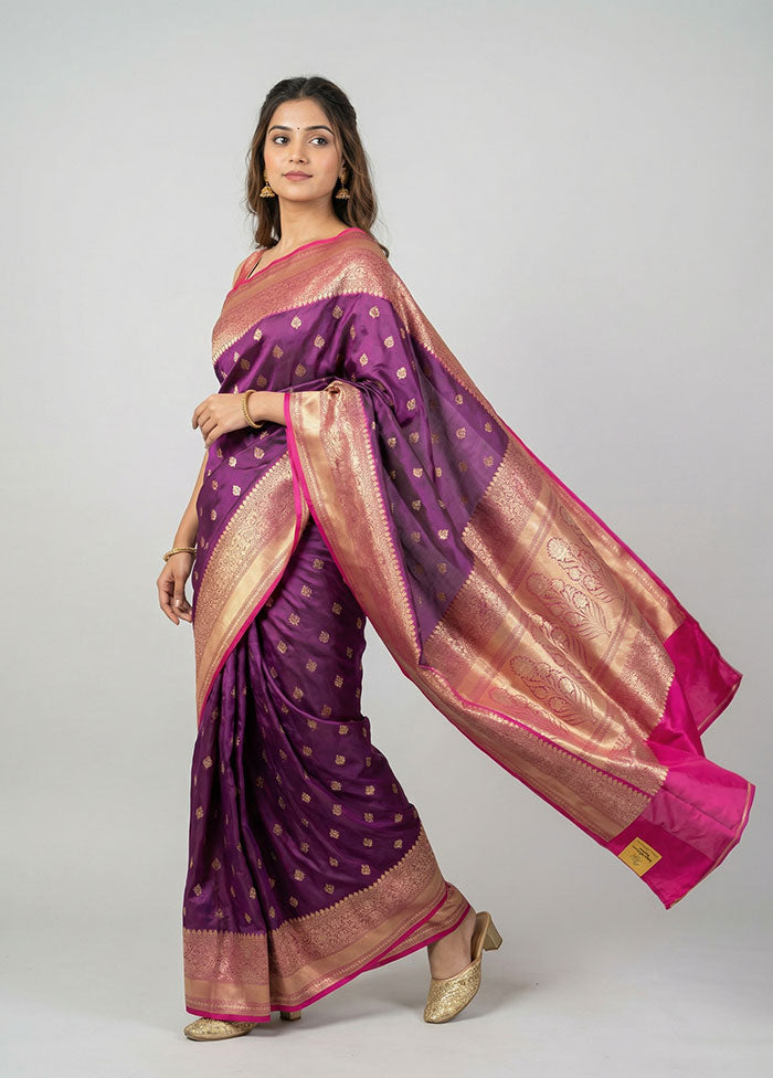 Purple Handloom Katan Pure Silk Saree With Blouse Piece