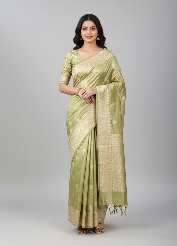 Green Handloom Katan Pure Silk Saree With Blouse Piece