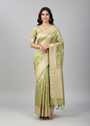 Green Handloom Katan Pure Silk Saree With Blouse Piece