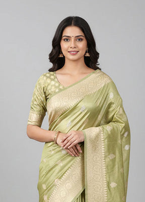 Green Handloom Katan Pure Silk Saree With Blouse Piece
