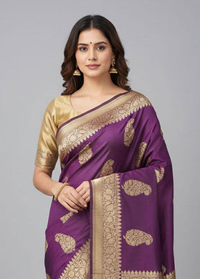 Purple Handloom Katan Pure Silk Saree With Blouse Piece