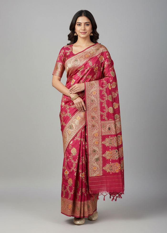 Pink Handloom Katan Pure Silk Saree With Blouse Piece