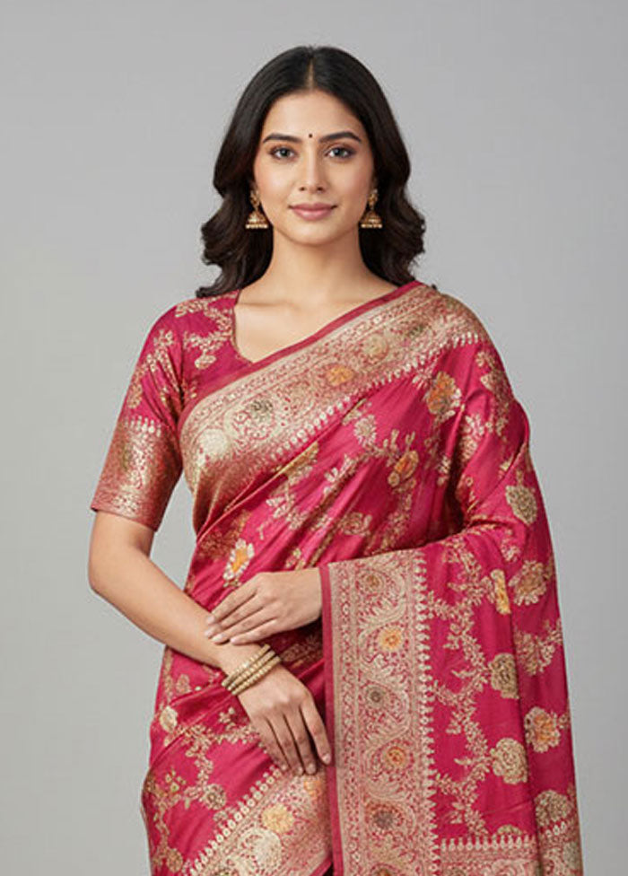Pink Handloom Katan Pure Silk Saree With Blouse Piece