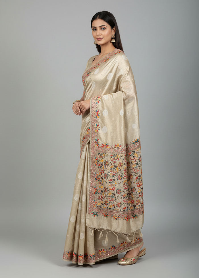 Cream Tissue Silk Saree With Blouse Piece