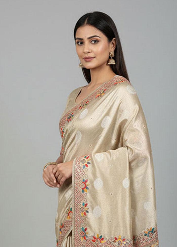 Cream Tissue Silk Saree With Blouse Piece