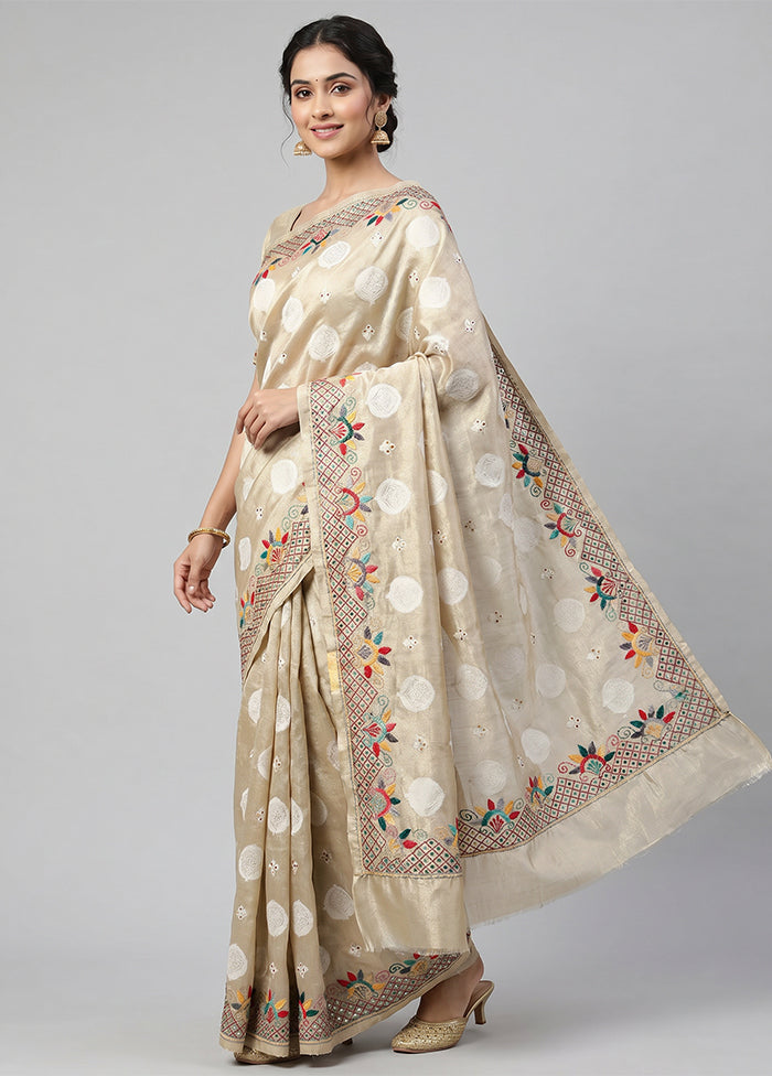 Cream Tissue Silk Saree With Blouse Piece