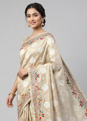 Cream Tissue Silk Saree With Blouse Piece