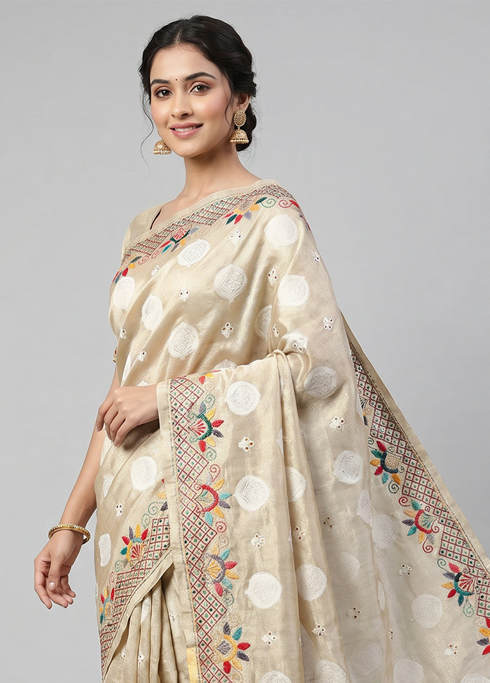 Cream Tissue Silk Saree With Blouse Piece