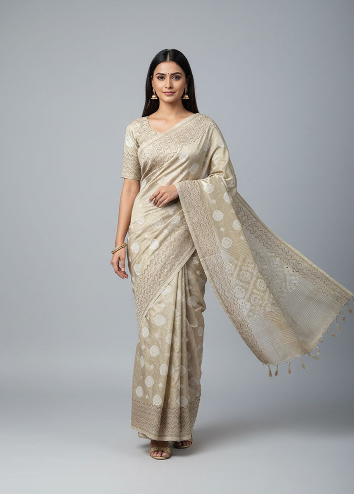 Cream Tissue Silk Saree With Blouse Piece