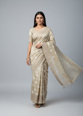 Cream Tissue Silk Saree With Blouse Piece