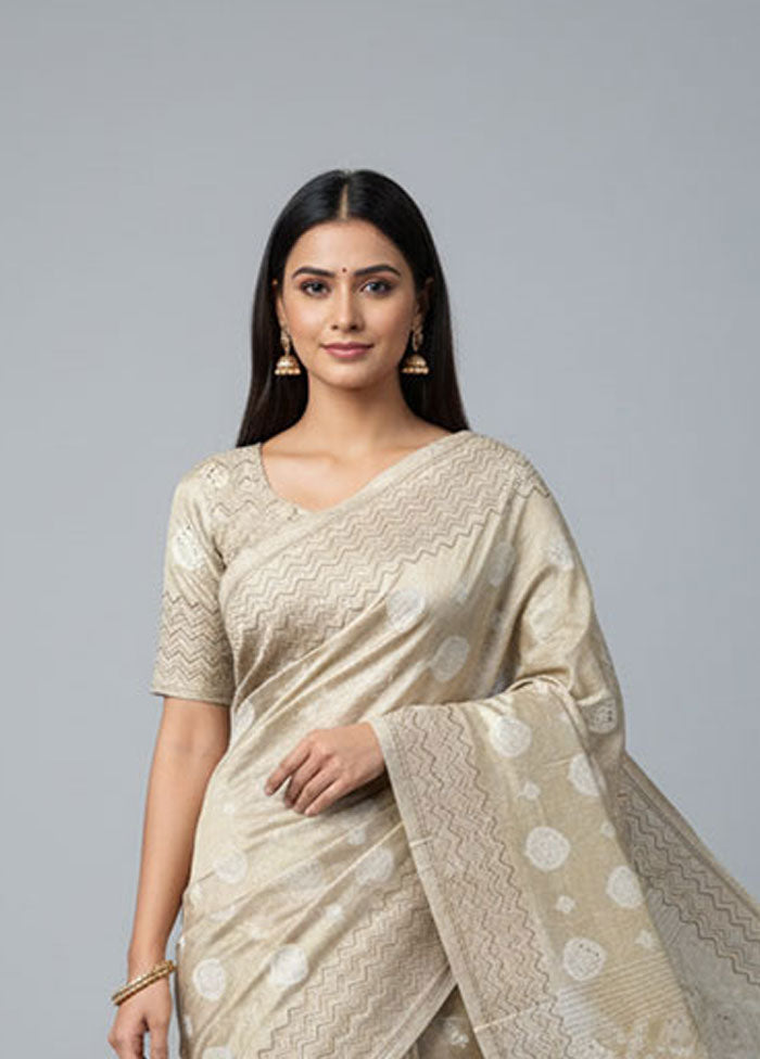 Cream Tissue Silk Saree With Blouse Piece
