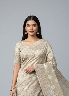 Cream Tissue Silk Saree With Blouse Piece