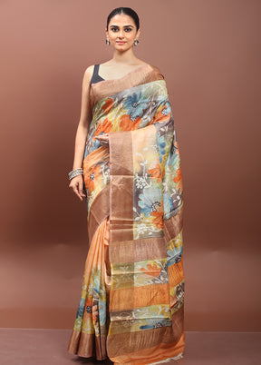 Multicolor Handloom Tussar Pure Silk Saree With Blouse Piece