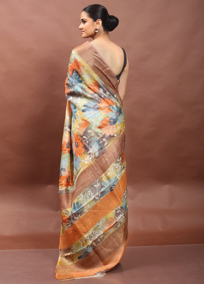 Multicolor Handloom Tussar Pure Silk Saree With Blouse Piece