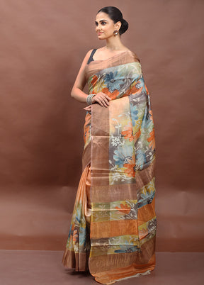 Multicolor Handloom Tussar Pure Silk Saree With Blouse Piece