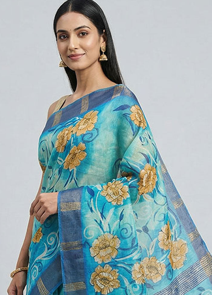 Blue Handloom Tussar Pure Silk Saree With Blouse Piece